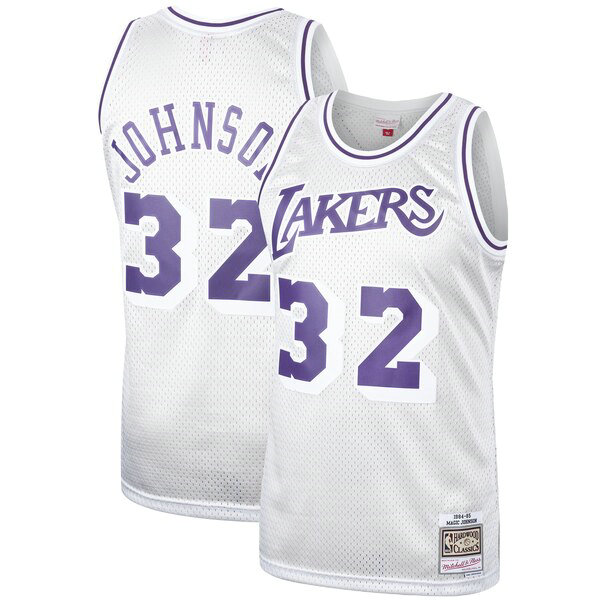 Camiseta Magic Johnson 32 Los Angeles Lakers Classics Platinum Swingman Blanco Hombre